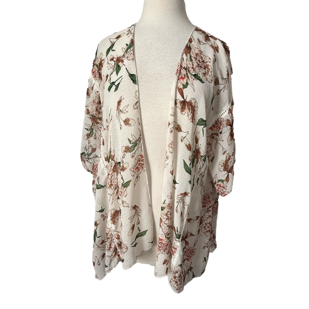 Emory Park Women's S Boho Beach Sheer Floral Oversized Hi Lo Kimono Cover Up